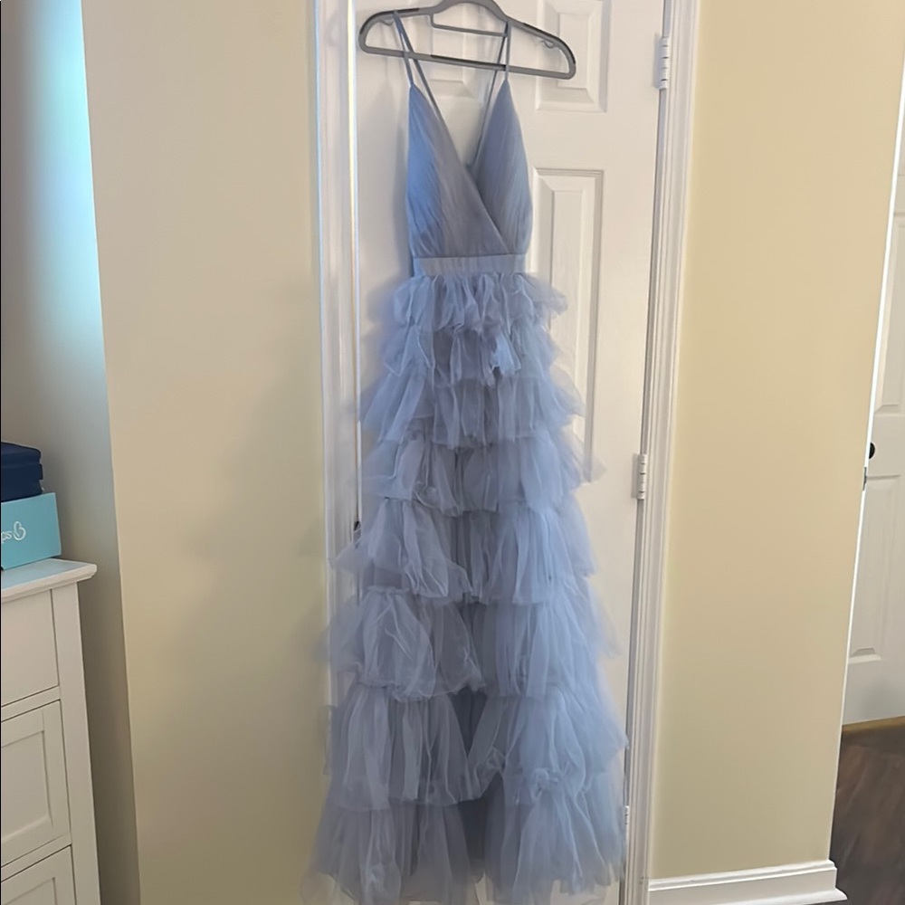 Elegant Light Blue Ruffled Gown
